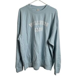 Sporty & Rich Womens Wellness Club Flocked Crewneck XL Ciel Varsity Collegiate